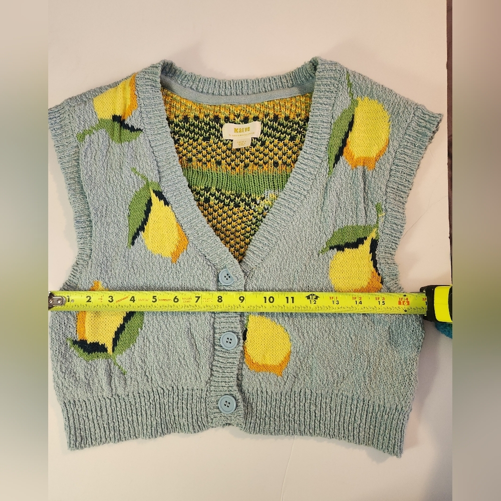 Anthropologie Maeve Melanie Shrunken Cardigan Blue Lemon Sweater Vest Size Small - Picture 9 of 11